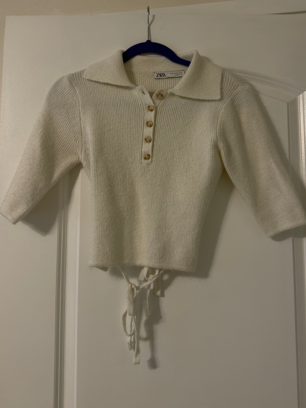 Zara Cream Knit Polo Sweater Top